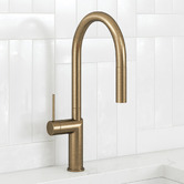 Temple &amp; Webster Clovelly Antique Brass Gooseneck Pull-Out Kitchen Sink Mixer