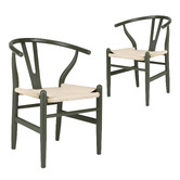 Temple &amp; Webster Olive Hans Wegner Wishbone Replica Solid Beech Wood Dining Chairs