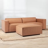 Temple &amp; Webster Russo 3 Seater Faux Leather Sofa &amp; Ottoman Set
