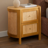 Temple &amp; Webster Alexandra Curved Mango Wood &amp; Rattan Bedside Table