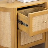 Temple &amp; Webster Alexandra Curved Mango Wood &amp; Rattan Bedside Table
