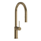 Temple &amp; Webster Clovelly Antique Brass Gooseneck Pull-Out Kitchen Sink Mixer