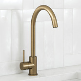 Temple &amp; Webster Clovelly Antique Brass Gooseneck Sink Mixer &amp; Bowral Fireclay Sink Package