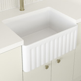 Temple &amp; Webster Clovelly Antique Brass Gooseneck Sink Mixer &amp; Bowral Fireclay Sink Package