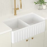 Temple &amp; Webster Clovelly Antique Brass Pull-Out Sink Mixer &amp; Bowral Fireclay Sink Package