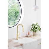 Temple &amp; Webster Clovelly Antique Brass Gooseneck Sink Mixer &amp; Bowral Fireclay Sink Package