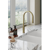 Temple &amp; Webster Clovelly Brushed Gold Pull-Out Sink Mixer &amp; Bowral Fireclay Sink Package