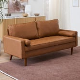 Temple &amp; Webster Tan Stockholm 3 Seater Faux Leather Sofa