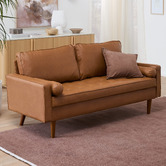 Temple &amp; Webster Tan Stockholm 3 Seater Faux Leather Sofa