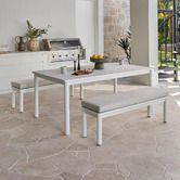 Temple &amp; Webster Kamari Aluminium Outdoor Dining Table &amp; Bench Set