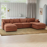 Temple &amp; Webster Coco 5 Seater Upholstered Modular Sofa &amp; Ottoman Set