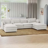 Temple &amp; Webster Coco 5 Seater Upholstered Modular Sofa &amp; Ottoman Set