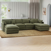 Temple &amp; Webster Coco 5 Seater Upholstered Modular Sofa &amp; Ottoman Set