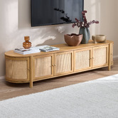 Temple &amp; Webster Alexandra Curved Mango Wood &amp; Rattan TV Unit