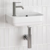 Temple &amp; Webster Sabina 450mm Gloss White Ceramic Wall Hung Basin with Overflow