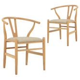 Temple &amp; Webster Hans Wegner Wishbone Replica Solid Beech Wood &amp; Faux Leather Dining Chairs