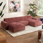 Temple &amp; Webster Quinn 5 Seater Chenille Modular Sofa with Double Chaise