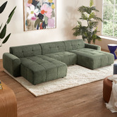 Temple &amp; Webster Quinn 5 Seater Chenille Modular Sofa with Double Chaise