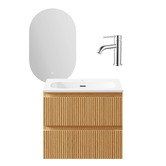 Temple &amp; Webster Panama 600mm Oak Vanity Package with Mixer &amp; LED Mirror