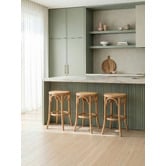 Temple &amp; Webster 65cm Premium Luca Beech Wood &amp; Rattan Barstool