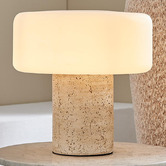 Temple &amp; Webster Emery Travertine-look &amp; Glass Table Lamp