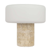 Temple &amp; Webster Emery Travertine-look &amp; Glass Table Lamp