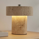 Temple &amp; Webster Piper Travertine Cordless LED Table Lamp