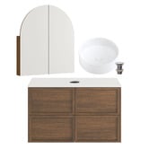 Temple &amp; Webster Cali 900mm Walnut Wall Hung Vanity with Basin &amp; Shaving Cabinet Package