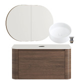 Temple &amp; Webster Boyd 900mm Walnut Wall Hung Vanity with Basin &amp; Shaving Cabinet Package