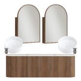 Temple &amp; Webster Nomad 1500mm Walnut Wall Hung Vanity with Round Basin &amp; Shaving Cabinet Package