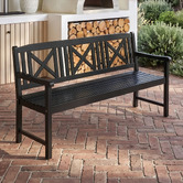 Temple &amp; Webster Black Santa Cruz 3 Seater Acacia Wood Outdoor Bench