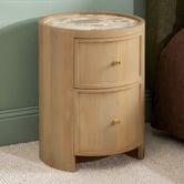 Temple &amp; Webster Romy 2 Drawer Marble &amp; Mango Wood Bedside Table