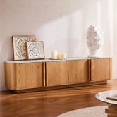 Temple &amp; Webster Talia 4 Door Travertine-Look TV Unit