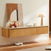 Temple &amp; Webster Talia Travertine-Look Wall-Mounted TV Unit