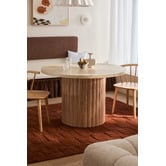 Temple &amp; Webster 4 Seater Elodie Round Travertine-Look Dining Table &amp; Aurora Chair Set