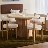 Temple &amp; Webster 4 Seater Elodie Round Travertine-Look Dining Table &amp; Roselin Chair Set
