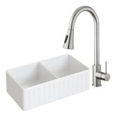 Temple &amp; Webster Bowral 830mm Double Fireclay Sink &amp; Contempary Mixer Package