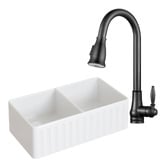 Temple &amp; Webster Bowral 830mm Double Fireclay Sink &amp; Pull-Out Mixer Package