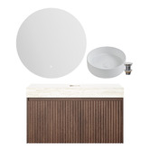 Temple &amp; Webster Florence Walnut 900mm Wall Hung Vanity &amp; LED Mirror Package