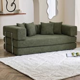 Temple &amp; Webster Jemima 3 Seater Queen Boucle Compressed Sofa Bed