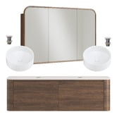 Temple &amp; Webster Boyd 1500mm Walnut Wall Hung Vanity with Basin &amp; Rectangular Shaving Cabinet Package