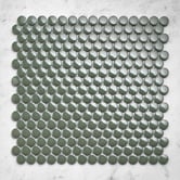 Temple &amp; Webster Kai Gloss Green Penny Round Porcelain Mosaic Tile