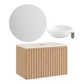 Temple &amp; Webster Rhea 800mm Fluted Wall Hung Vanity with Basin &amp; LED Mirror Package