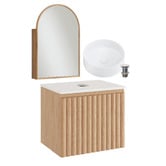 Temple &amp; Webster Rhea 600mm Fluted Wall Hung Vanity with Basin &amp; Shaving Cabinet Package