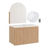 Temple &amp; Webster Rhea 800mm Fluted Wall Hung Vanity with Basin &amp; Shaving Cabinet Package