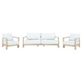 Temple &amp; Webster 6 Seater Crescent Eucalyptus Wood Outdoor Lounge Set