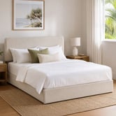 Temple &amp; Webster Beige Pauline Bed Frame with Drawers &amp; Luxury Pocket Spring Mattress Set