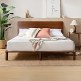 Temple &amp; Webster Walnut Portia Bed Frame &amp; Luxury Pocket Spring Mattress Set