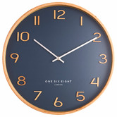 One Six Eight London Petrol Blue Wallace Silent Wall Clock