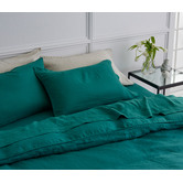 Radisson Home Emerald Green Triemes French Flax Linen Quilt Cover Set